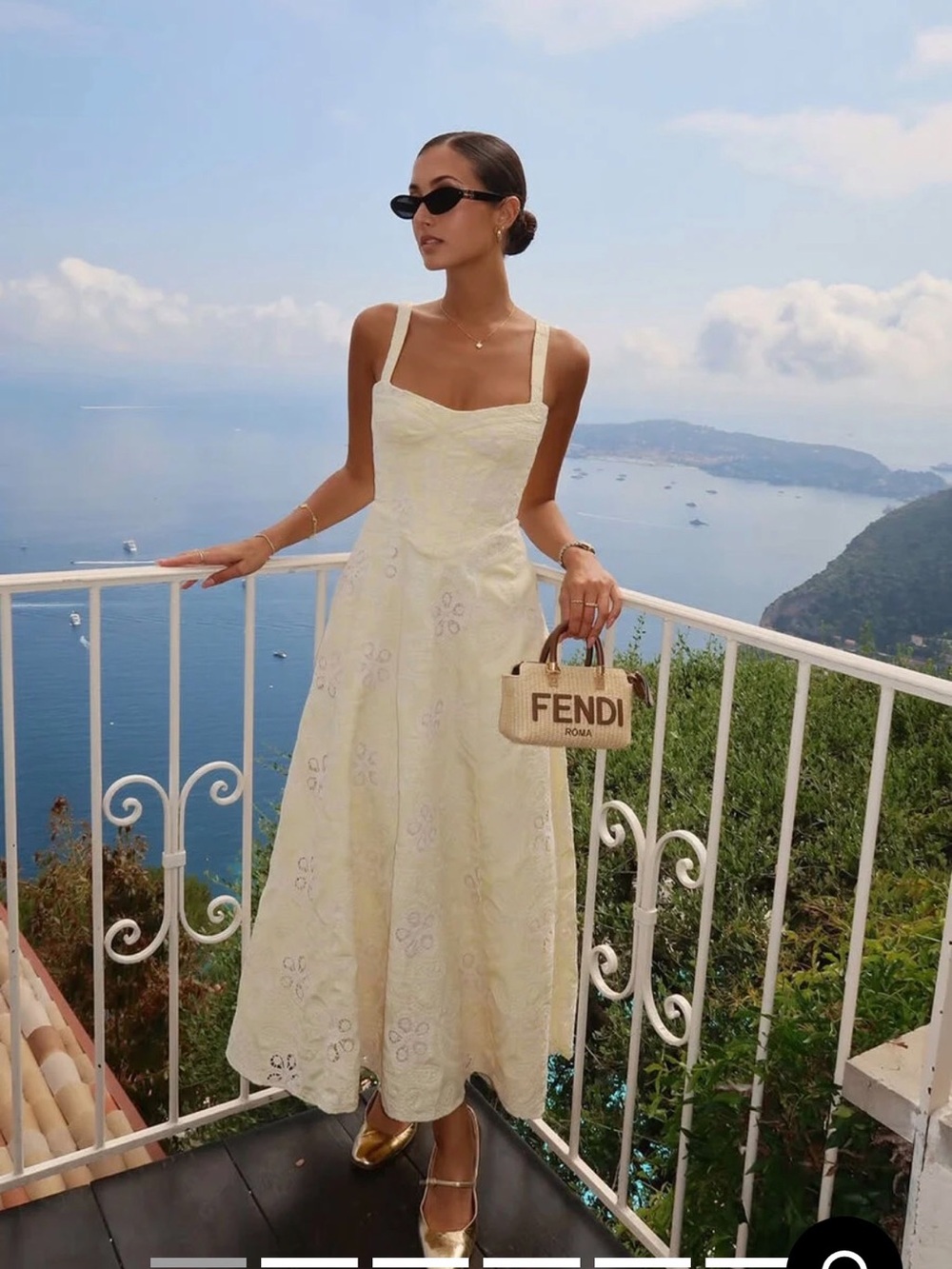 Bardot Soft Yellow Eyelet Midi Dress